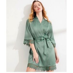 Seline Lounge Robe Elegant Green Lace Trim Robe Size 3X